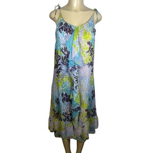 Diane von Furstenberg x Neiman Marcus Silk Dress Womens 10 Blue Floral Ruffle